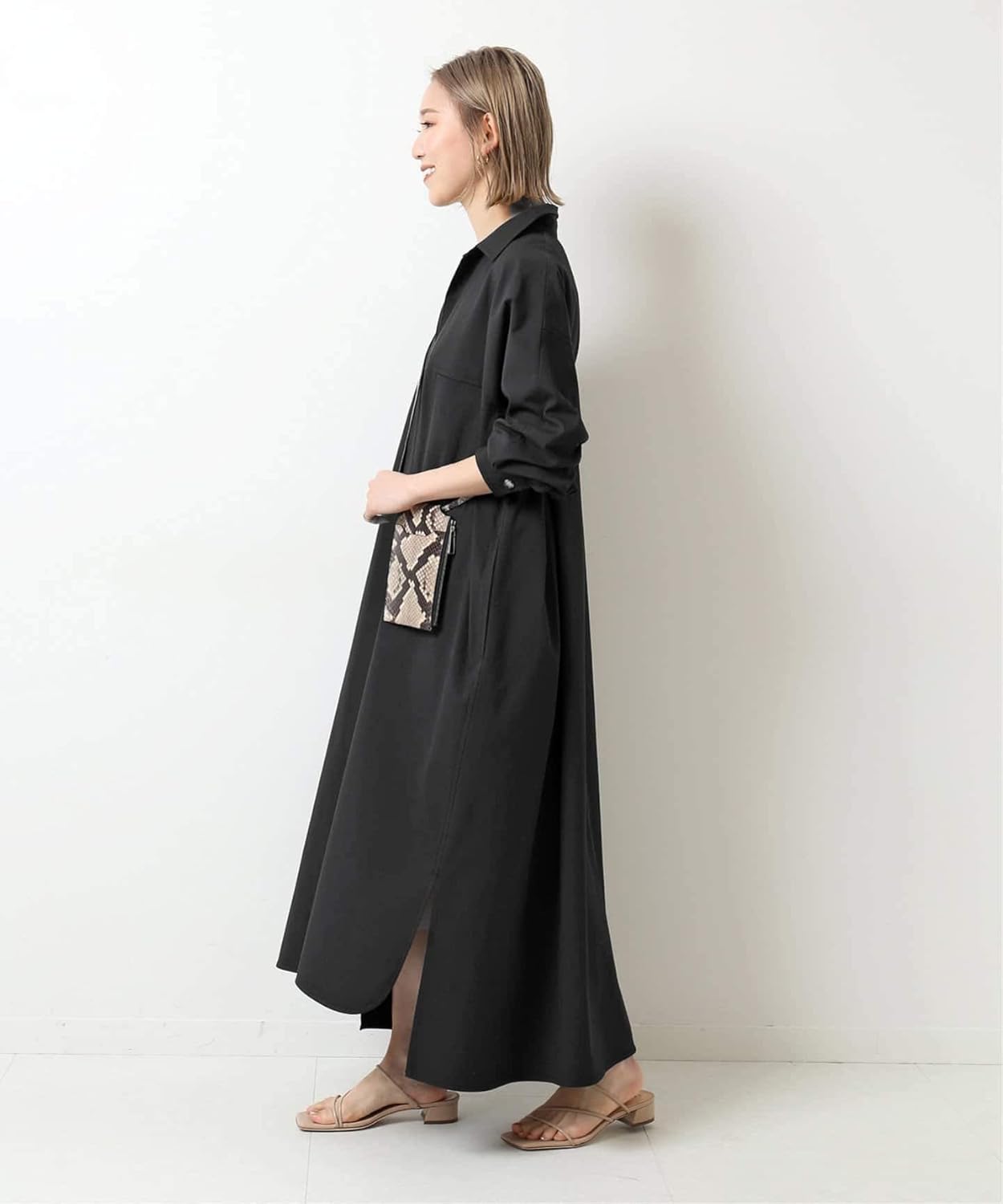 Amazon Co Jp スピック アンド スパン コードレーンオープンカラー ワンピース フリー ブラック 服 ファッション小物