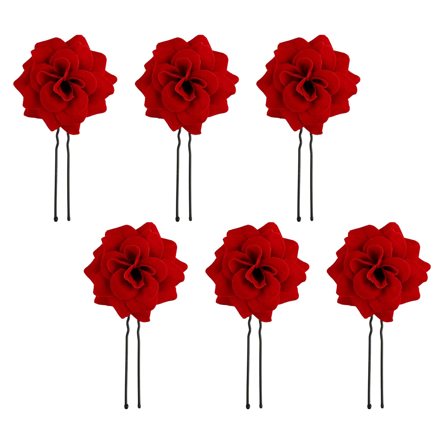 Tabanzhe 6PCS Red Rose Flower Hair Clips-U Shape Floral Hair Pin Set Handmade Bridal Bobby Pins Hair Styling Accessories for Wedding Party Women Girls Decoration