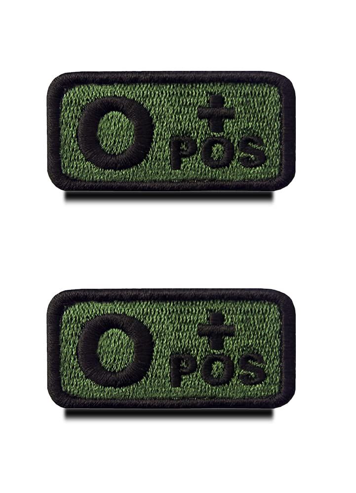 Zcketo 2 Pcs Tactical Army Green Blood Type O+ Positive Patch Embroidered Hook and Loop Military Medic First Aid Emblem Patch for Outdoors Travel Military CS Medical Aid Bag Pouch(O+)