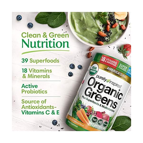 Greens Powder Smoothie Mix Purely Inspired Organic Greens Powder Superfood, Unflavored, 24