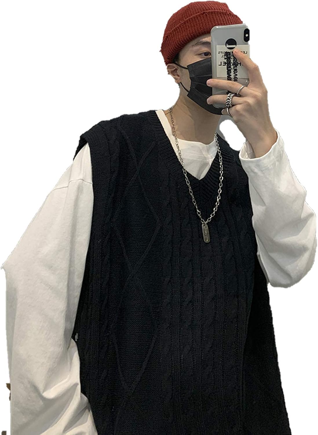 Outwears Men Harajuku Solid Sweater Vest 2020 Winter Mens Japanese