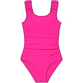 Jrbybazy Girls Swimsuits One Piece Ruched Sleeveless Swimwear Back Cut Out Girls Bathing Suit for 7-16 Years