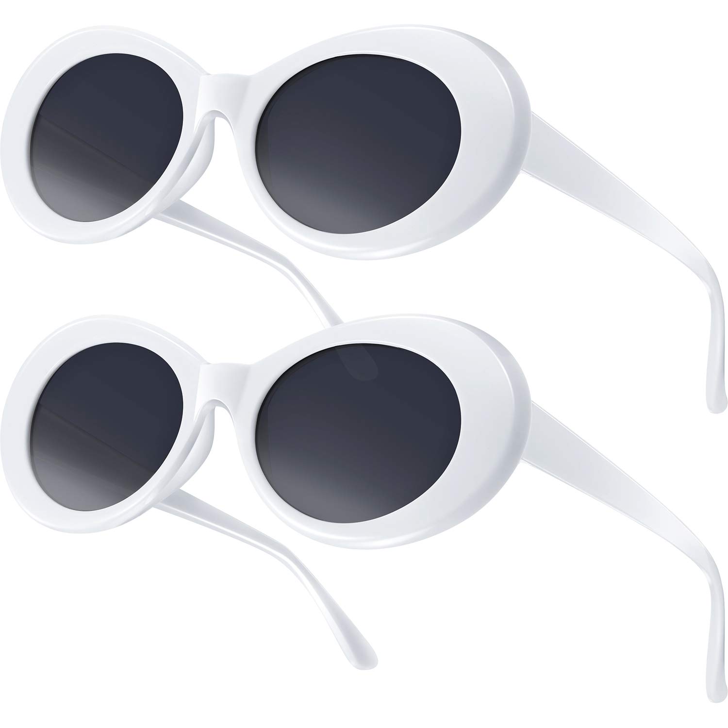 Frienda Clout Sunglasses Retro Goggle Fancy Dress Costume Men Women Glasses (Oval, White)