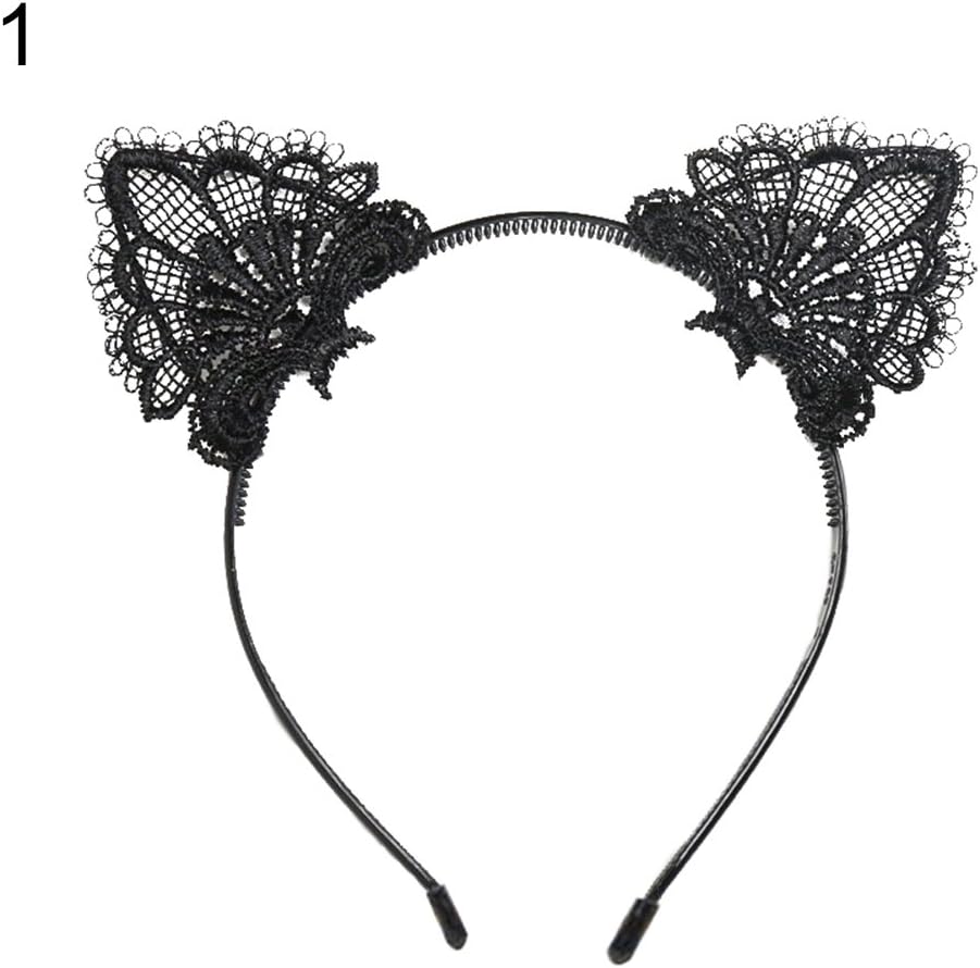 Cat Ear Headband For Sexy Adult-Lace Cute Ears Hair Bands for Women Party Headwear - 1# qsbai