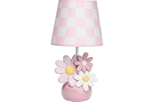 Lambs & Ivy Daisy Dreams Hand-Painted Pink Floral Lamp w/Shade and LED Bulb