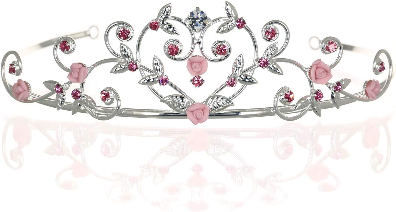 Venus Jewelry Women's Rose Flower Rhinestone Crystal Wedding Tiara Crown