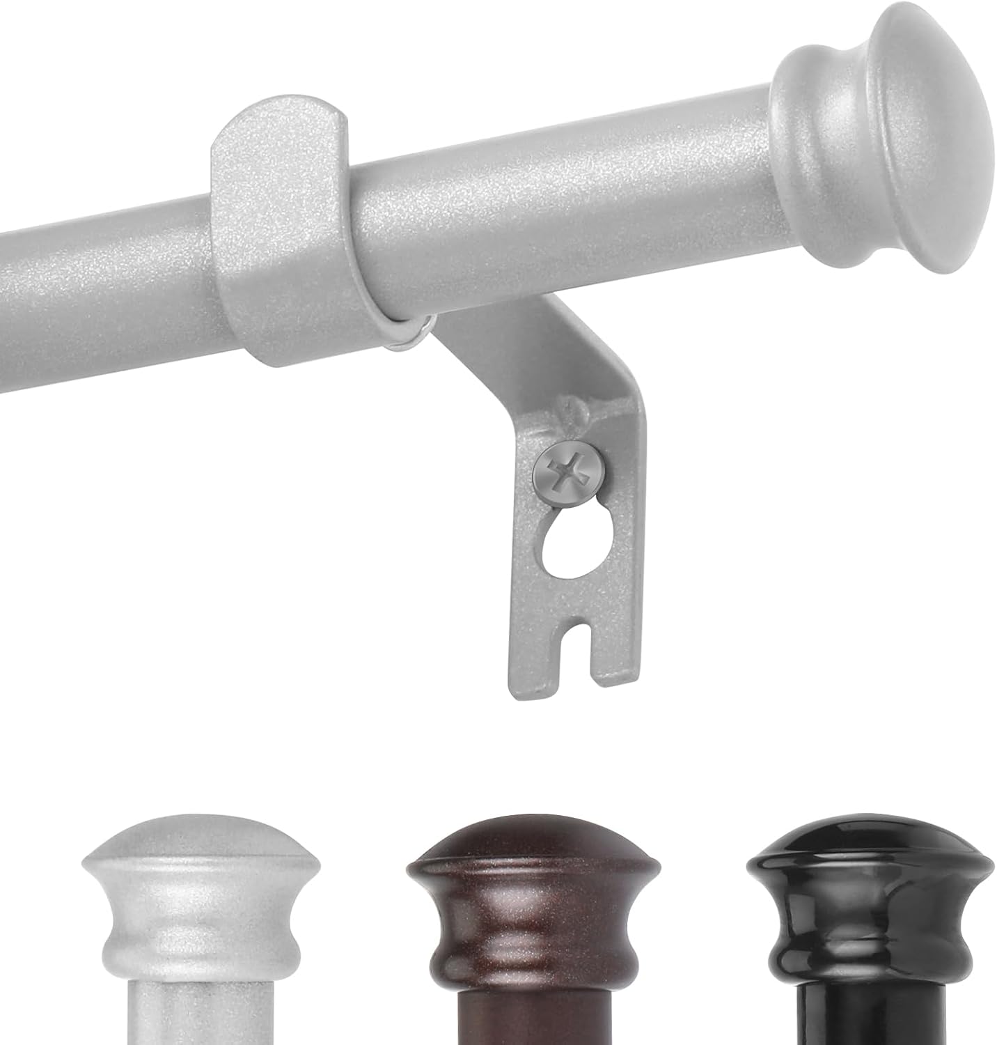 Window Treatment Hardware - Silver Window Curtain Rods 30 to 45 Inches, Decorative 5/8 Inch Diameter Single Window Curtain Rod Set for Room Divider, Bedroom, Living room, Kitchen, Bathroom,With Brackets