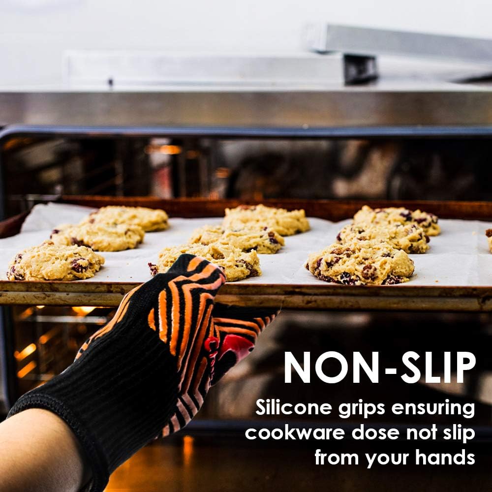Chrider BBQ Gloves 1472°F Extreme Heat Resistant Gloves Grilling Gloves, 13" Silicone Non-Slip BBQ Mitt for Grilling, BBQ Smoker, Barbecue Gloves, Kitchen Cooking, Oven Mitts - 1 Pair: Kitchen & Dining