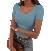 Ryaiwi Ribbed Short Sleeve Shirts for Women, Scoop Neck Fitted Womens Short Sleeve Tops Casual Basic Tshirt Trendy Outfits
