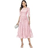 Djqpi Lace Appliques Mother of The Bride Dresses with 3/4 Sleeves Sequin Tea Length A Line Formal Evening Gowns