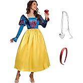 Snow Princess White Costume Women Puff Sleeves Fairytale Dress with Cape Halloween Role Cosplay Outfits for Adult