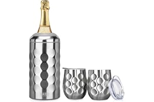 ITSLIFE Wine Chiller Single Bottle With 2 Stainless Steel Wine Cup Iceless Cooler insulated Keep Wine Cold up to 6 Hours Fits Most Wine Bottles Gift for Wine Lovers Rapid and Portable(1bottle+2cup)