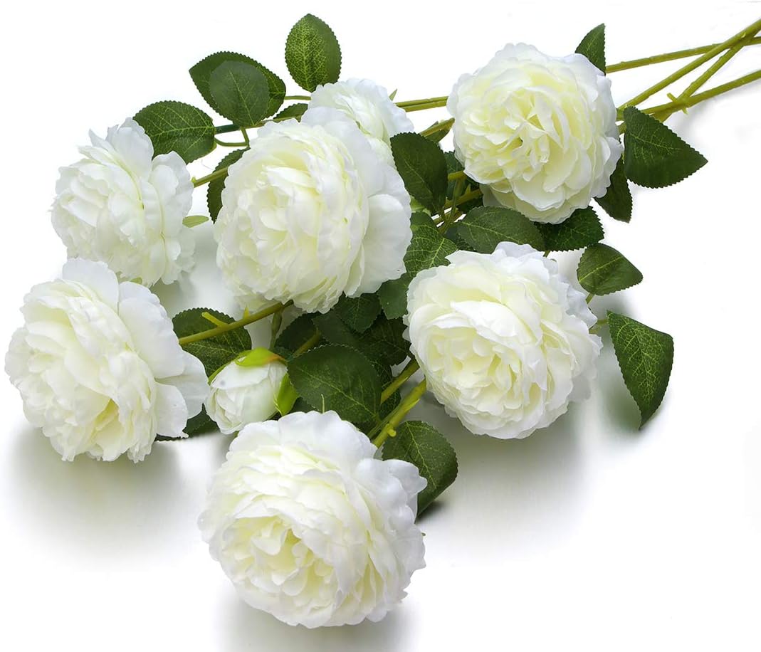 MaxFlowery-Sale-Artificial English Cabbage Rose 4 Branch 12 Stems Bundle Mixed Blooms & Buds Spays in Soft White, Faux Silk Flowers & Fake Greenery, for Special Occasion Wedding Home Decor