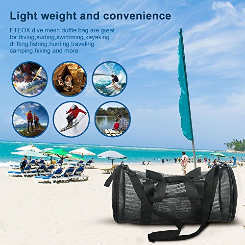 Dive Bags,Mesh Duffle Gear Bag with Shoulder Strap Equipment for Beach,Swimming,Snorkeling,Scuba Diving and Outdoor Sports (Black, Small)