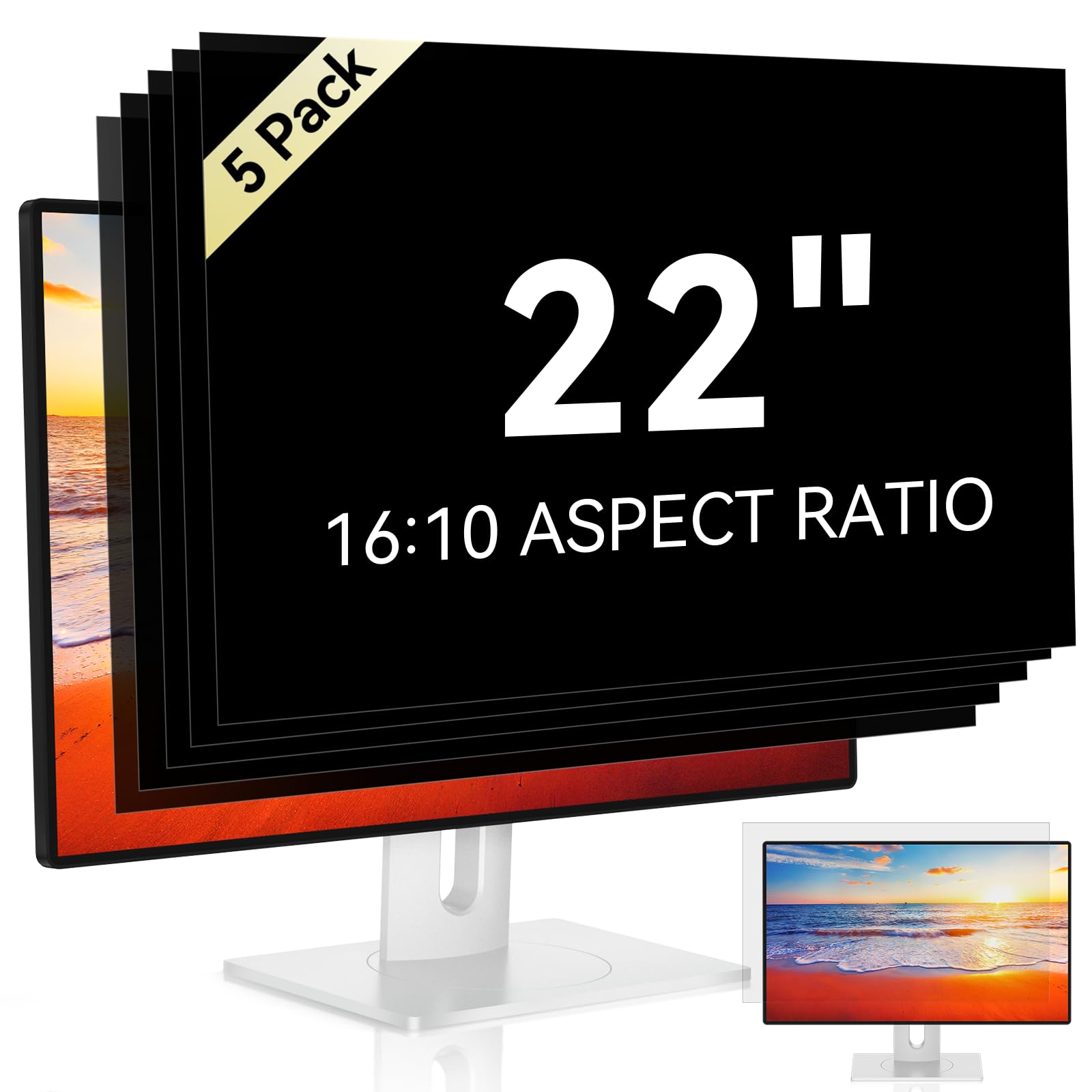 Photo 1 of [5-Pack] 22 Inch Computer Privacy Screen for 16:10 Widescreen Monitor, Anti Glare Anti-UV Eye Protection Desktop PC LED Monitor Filter, Removable Anti-Scratch Screen Film 22in