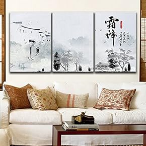 3 Panel Chinese Ink Painting Style Landscape with...