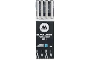 Molotow Blackliner Pen 4-Pen Set 1 - .05mm, .1mm, .2mm, .4mm Tips, 1 Set Each (200.486)
