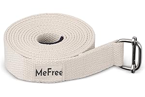 MeFree Organic Cotton Workouts Unisex Yoga Straps Belt - Exercise & Fitness for Stretching all Asanas - Strong Strap with Metal Sliding Bar Buckle