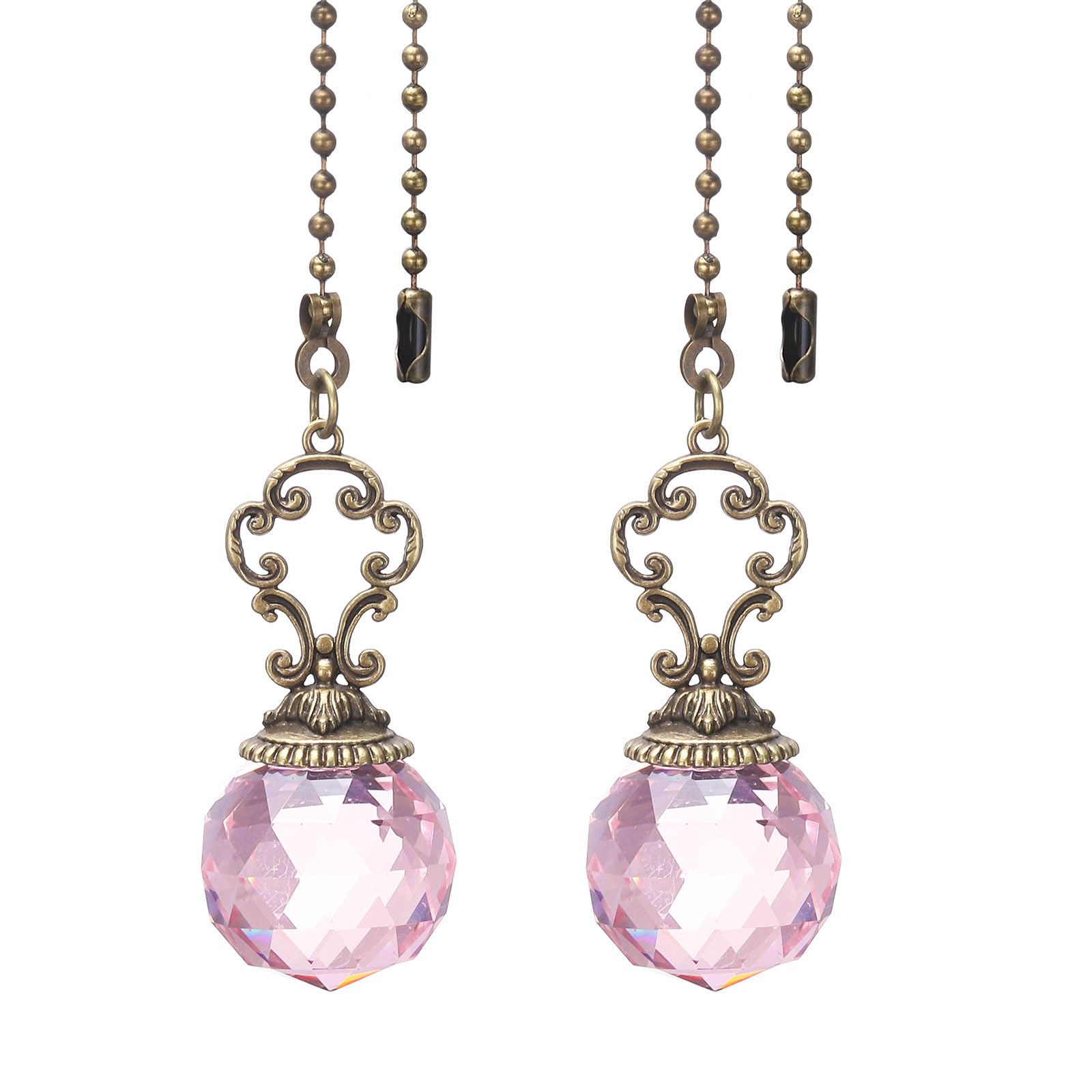 PATIKIL Ceiling Fan Pull Chain, 2 Pack 12" Decorative Crystal Pendant Chain Extender Charm Extension Pull String for Ceiling Fans Light Lamp, Pink