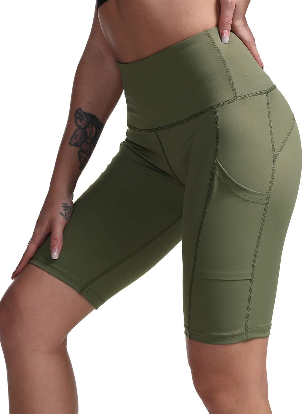 DILANNI Women's Yoga Shorts with Pockets- High Waisted Workout Shorts for Gym Biker