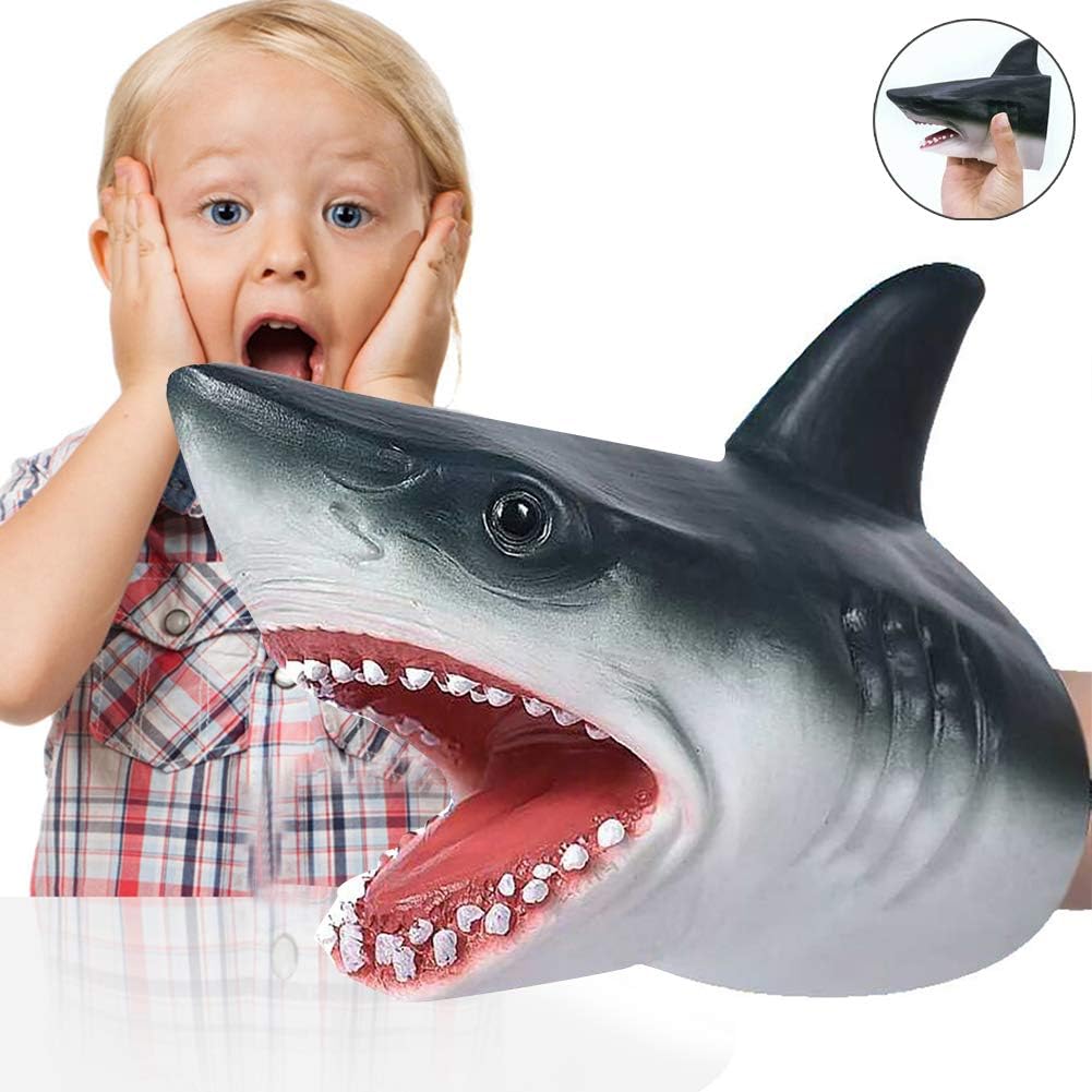 HNOOSTER Shark Hand Puppet Toys, Shark Puppets Role Play Toy, Soft Rubber Realistic Sea Animal Shark Head 6.3 inch