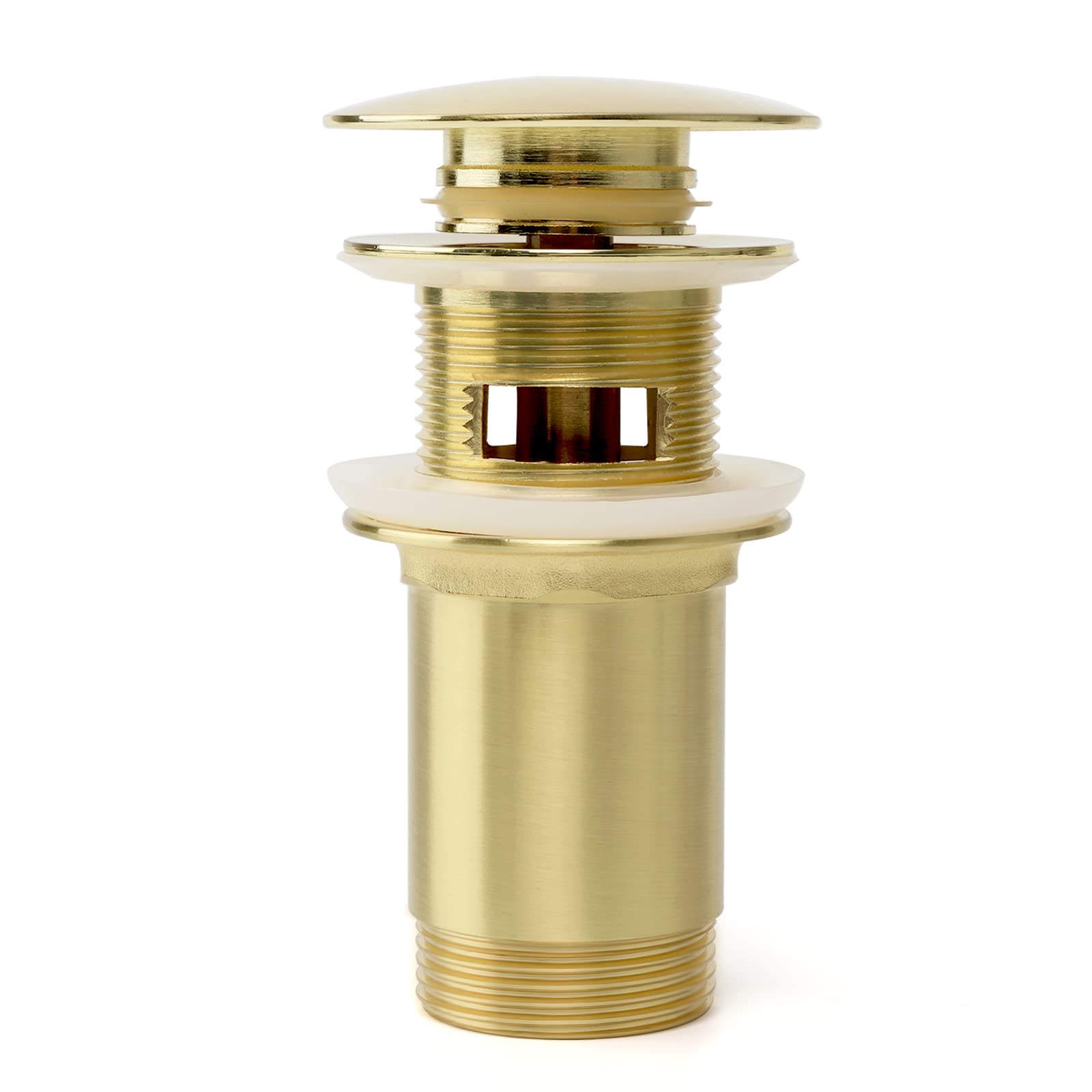 Universal Drain Fitting with Overflow, Pop-Up Drain Valve Made of Solid Brass for Sink and Washbasin, Tool-Free Installation, Brushed Gold with Overflow