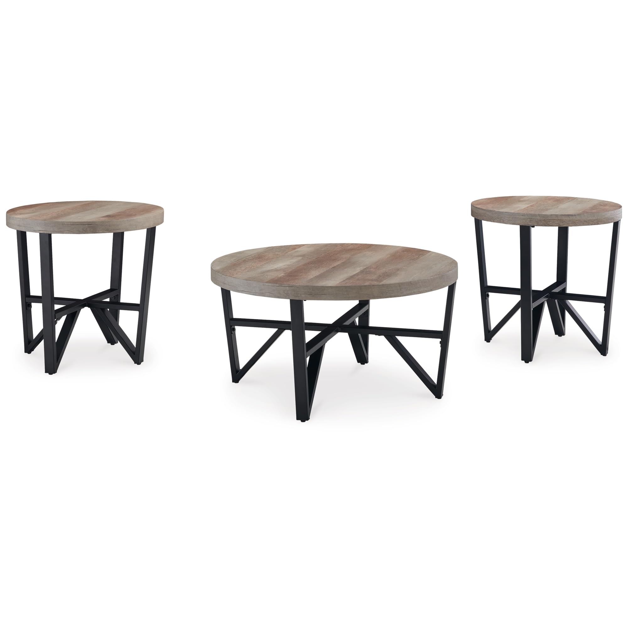Photo 1 of Signature Design by Ashley Deanlee Contemporary Table Set with Metal Frame, Set of 3, Light Brown & Black