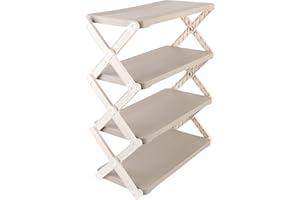SIXRUN Folding Shoe Rack, Compact Organizer, Fits Size 12 Shoes, Collapsible Shelf for Small Spaces, with X Shaped Pillars, B