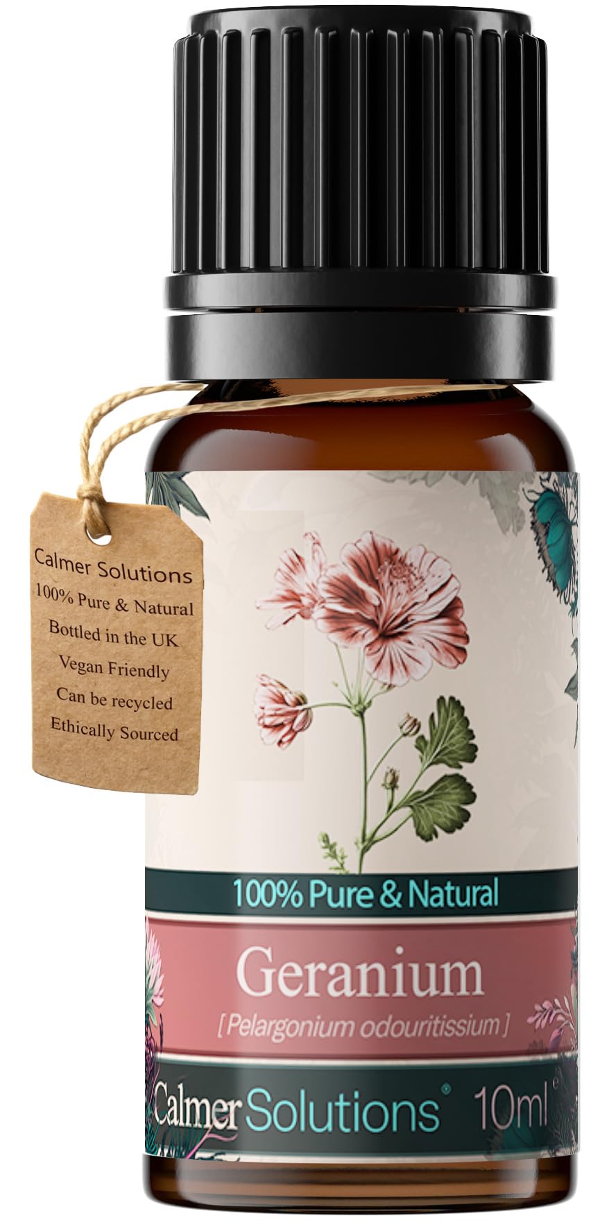 Calmer Solutions Geranium Essential Oil 10ml – 100% Pure & Natural – Floral Aromatherapy Oil for Balance, Skincare & Wellbeing – Ideal for Diffusers, Massage & DIY Blends