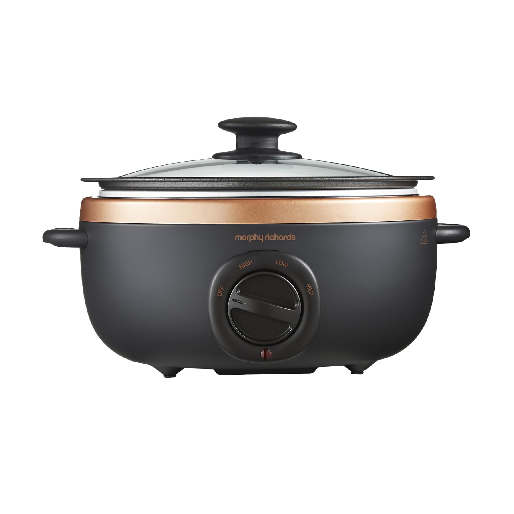 Morphy Richards 3.5L Sear and Stew Slow Cooker, 3 Heat Settings, Dishwasher Safe Non Stick Aluminum Pot, Cool Touch Handles, Matte Black and Rose Gold, 460016