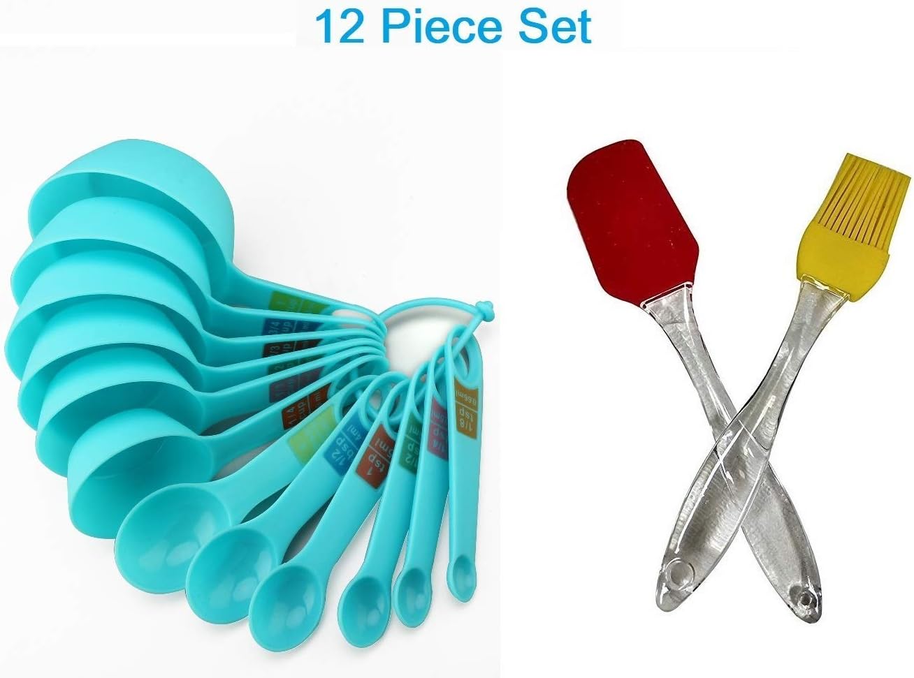 Allmart Enterprise Plastic 12 pc Measuring Cups and Spoons Set with Reusable Silicone Brush & Spatula