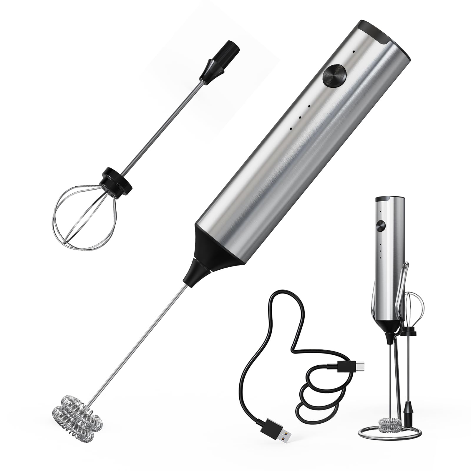 Photo 1 of CIRCLE JOY Powerful Milk Frother Handheld with 3-Speed, Coffee Frother Wand Rechargeable Mini Drink Mixer with 2 Stainless Steel Whisk for Matcha, Hot Chocolate, Cappuccino,& Egg Mini Frother