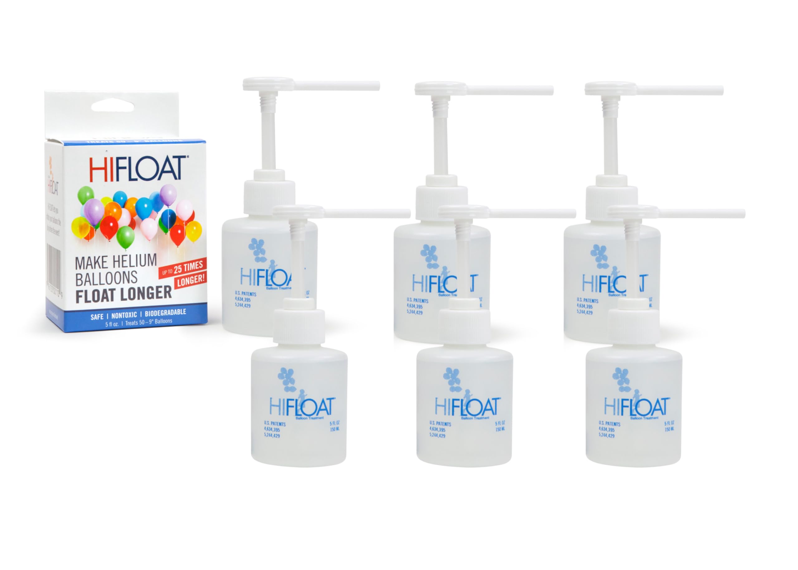 Hi-Float Company ULTRA HI-FLOAT Balloon Treatment with Pump – 5 oz – Extends Helium Float Time Up to 25x for Latex Balloons – Professional Party & Event Decor Solution (6 Pack)