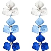 Boho Flower Drop Dangle Earrings for Women,Chic Gradation White Blue Drop Flower Statement Earrings Tropical Beach Jewelry