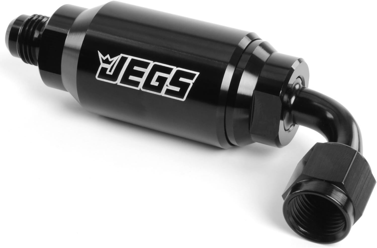 JEGS 15046 Compact Billet InLine Fuel Filter 6AN Male/90