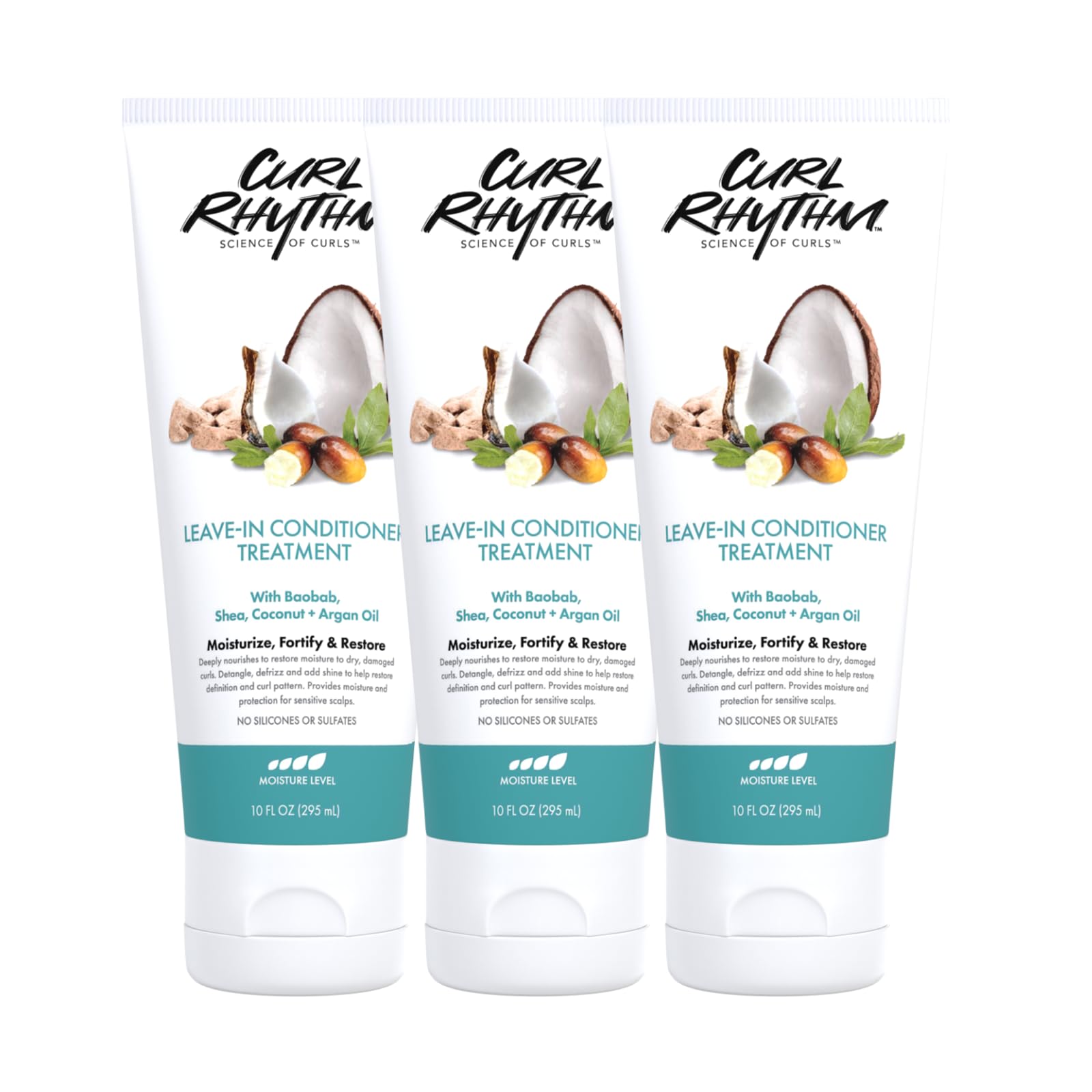 Photo 1 of Curl Rhythm Leave-in Conditioner Treatment for Curly Hair - Moisturizing Frizz Free Shine with Shea Butter, Coconut & Argan Oil For Wavy, Kinky Coily Hair - Sulfate Free - 10 Fl Oz (3 Pack)