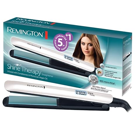 Remington Haarglätter Shine Therapy S8500, Keramikbeschichtung mit hitzeaktivierten Mikrowirkstoffe, weiß/blau
