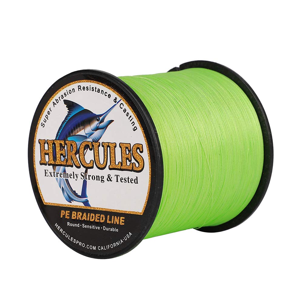 Hercules Super Cast 300M 328 Yards Braided Fishing Line 80 LB Test for Saltwater Freshwater PE Braid Fish Lines Superline 8 Strands - Flourescent Green, 80LB (36.3KG), 0.48MM