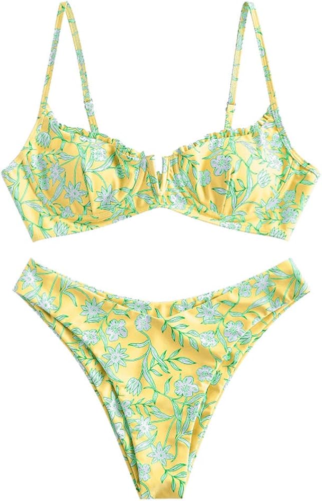 zaful green floral bikini