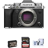 Fujifilm X-T5 Mirrorless Camera, Silver Bundle with 128GB SD Card, Extra Battery, Cleaning Kit