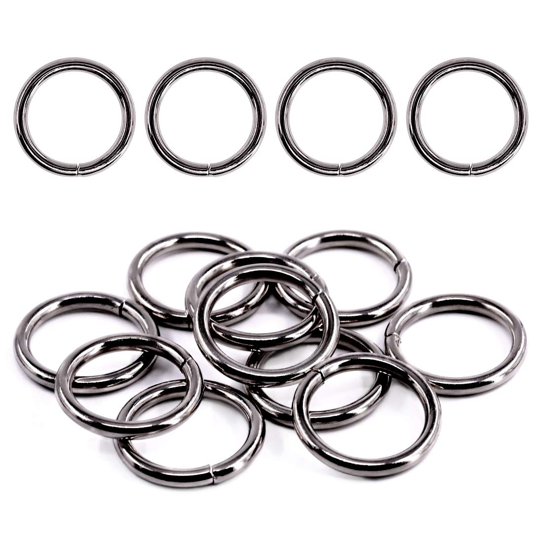 Swpeet 60Pcs 1 Inch / 25mm Gun-Black Heavy Duty Multi-Purpose Metal O Ring Metal Rings for Hardware Bags Ring Hand DIY Accessories Keychains Belts and Dog Leas