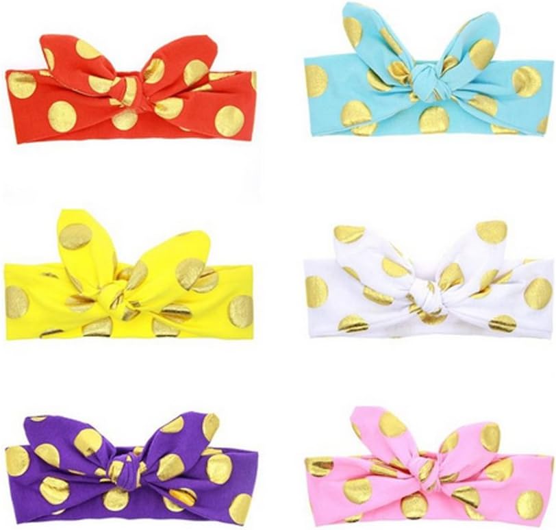 BiBang Baby Girls Toddler Bow Headbands Turban Knot Rabbit Hairband Headwrap Headwear (Pack of 6) (Type one)