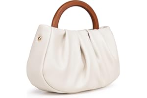 Milan Chiva Cloud Bag Mini Top Handbag Dumpling Clutch Purses with Wooden Handle and Removable Strap