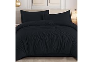 IR Imperial Rooms Black Duvet Cover Queen Size Double Brushed Microfiber Duvet Cover 90 x 90 Inches Soft Bedding Button Closure Bed Set with 2 Pillow Shams Breathable Wrinkle Resistant