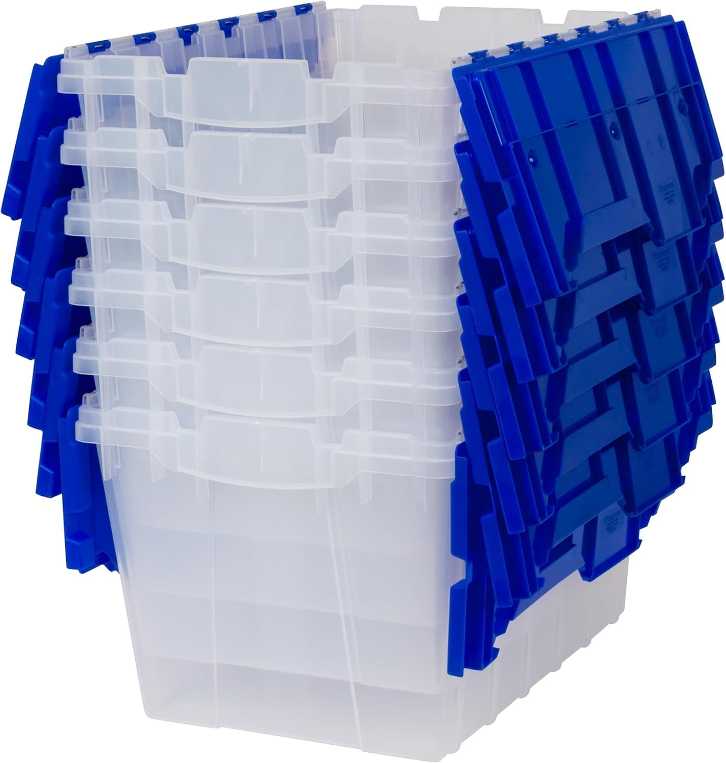 Photo 1 of ***3 PACK ONLY*** MISSING ONE *** Akro-Mils KeepBox 12 Gallon Storage Container, Nesting and Stackable Plastic Storage Box with Lid Attached, Clear Tote for Garages, Closets, and Moving, 21-1/2" x 15" x 12-1/2", Clear/Blue, 3-Pack