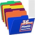 36 Pack Plastic File Folders Colored with Sticky Labels, Sooez Heavy Duty Letter Size Colored File Folders with Erasable 1/3-Cut Tab, Stronger Than Manila File Folder, Perfect for File Organization