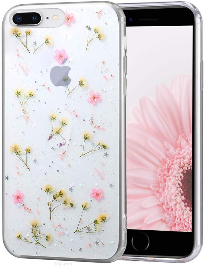 Enflamo 3D Relief Flower Phone Case Cover Pattern Design Printed Case Soft TPU Embossed for iPhone 7 Plus/iPhone 8 Plus (iPhone 7 Plus/iPhone 8 Plus, Pink)