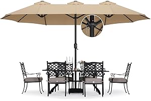ABCCANOPY 15FT Patio Umbrella with Base, Outdoor Double-Sided Rectangle Umbrella Bonus Latch, Wights for Poolside, Lawn, Backyard (Khaki)
