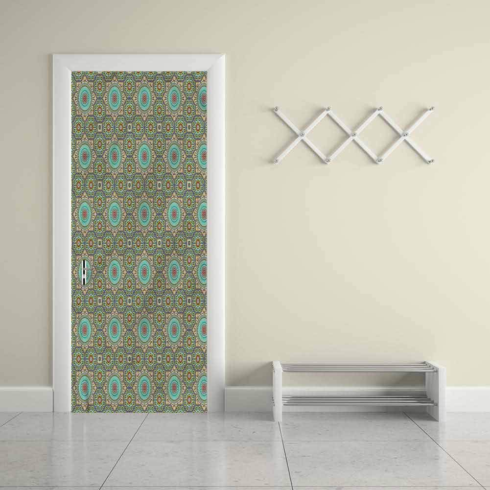 Customized DIY Art Door Sticker Arabian,Ornate Architecture PatternPVC Self Adhesive Removable Home Door Decals 36"W x 79"H