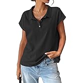 EasyGala Womens Cotton Cap Sleeve Polo Shirts Oversized Short Sleeve Henley Neck Tops Summer Loose Fit Boxy Tees